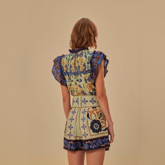 NWT FARM Rio Green Ocean Tapestry Belted Short 27 - Picture 10 of 13